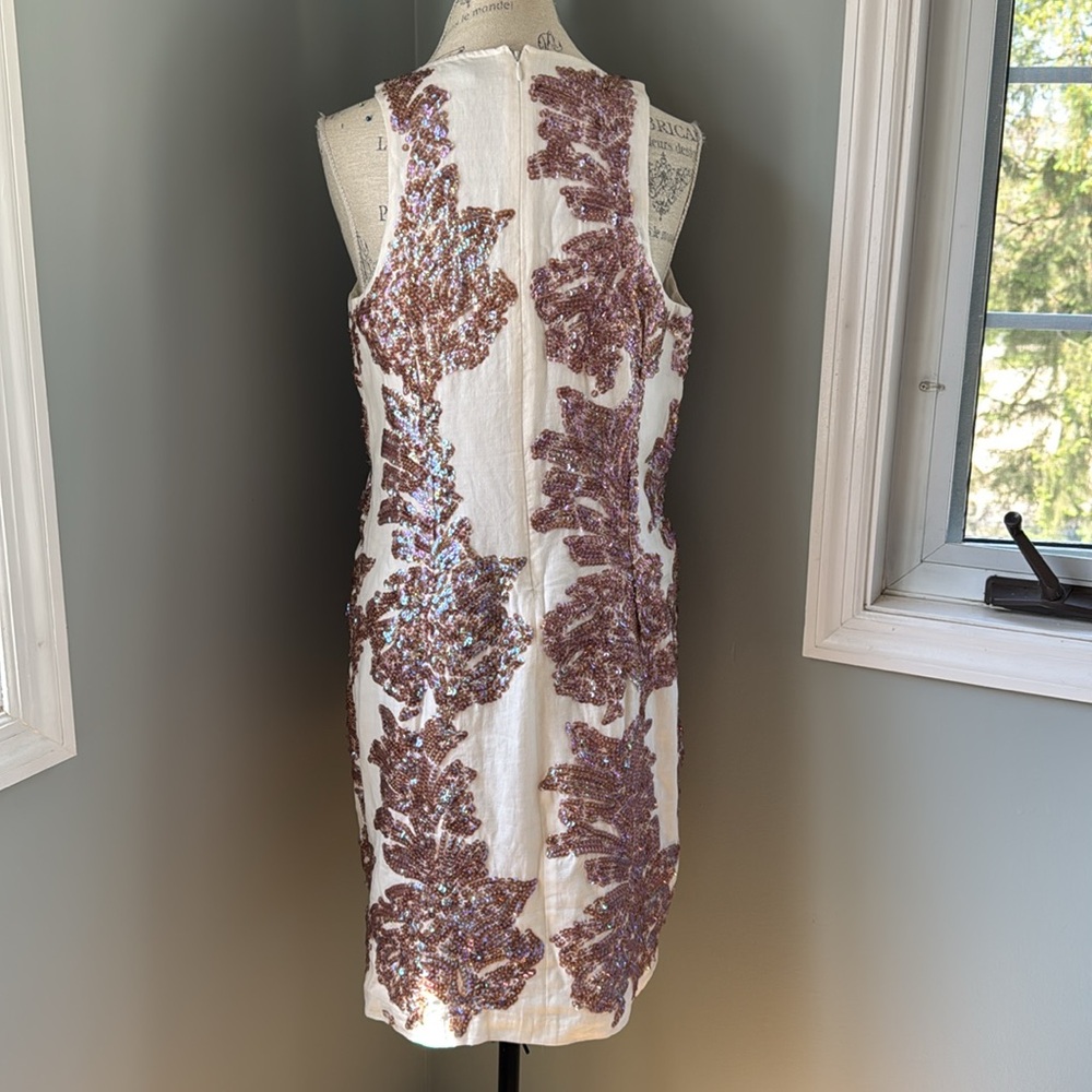 J Crew creamy  linen dress l sequined sleeveless midi EUC size 10 (fits like 8) - Picture 3 of 6